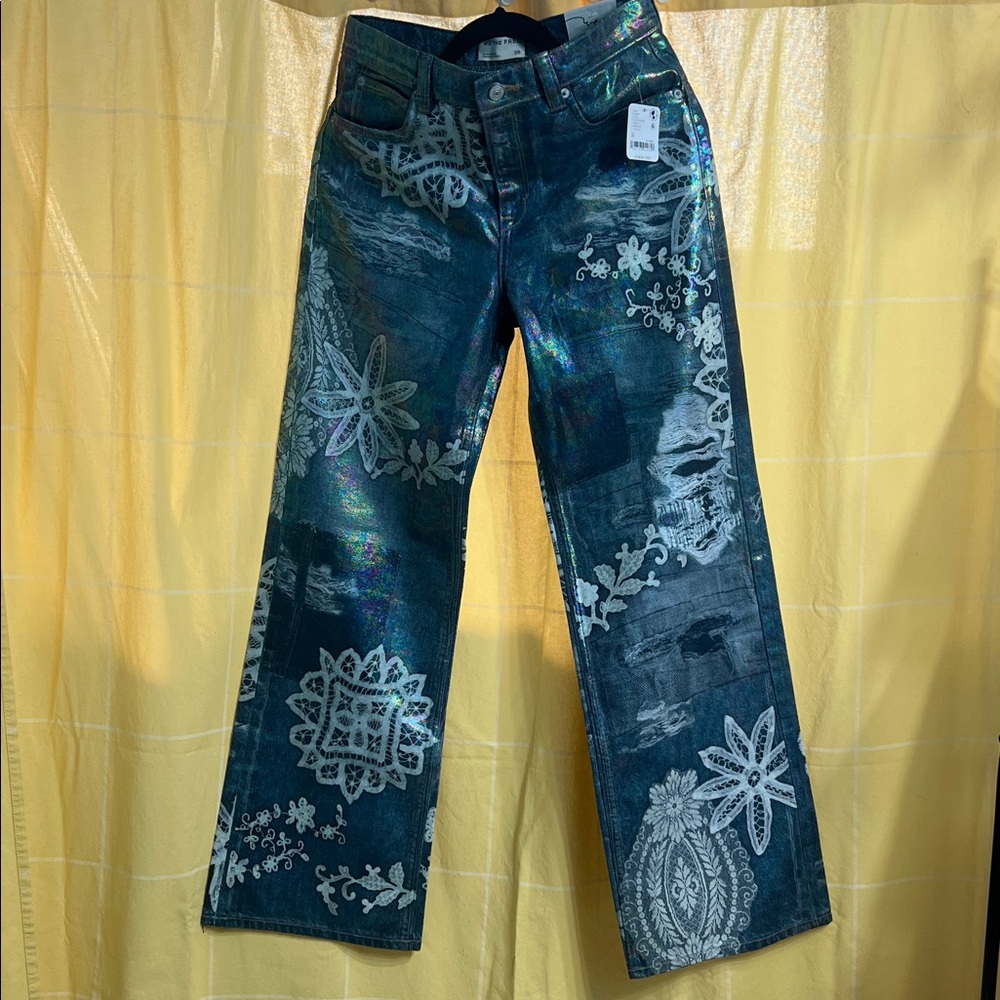 We The Free Holographic Floral Patterned Jeans